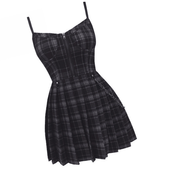 Dresses & Skirts - Gothic Plaid Sleeveless Tartan Pleated Dress